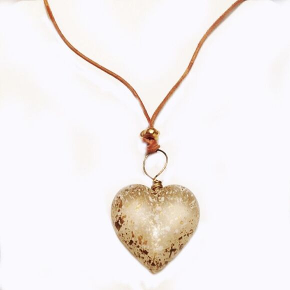 Jewelry - Leather and gold/silver flecked resin necklace